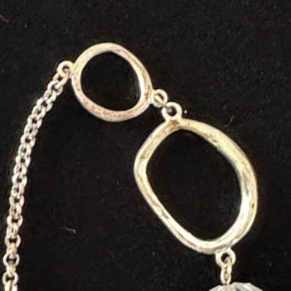 Chico’s Long Statement Silver Chain Necklace with Clear Beads - Picture 7 of 7